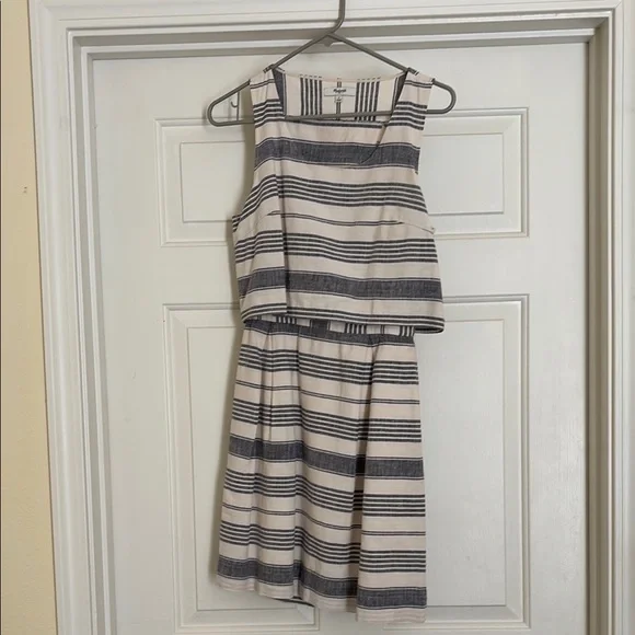 madewell blue stripe dress Button-Front Tiered Midi Dress in Stripe